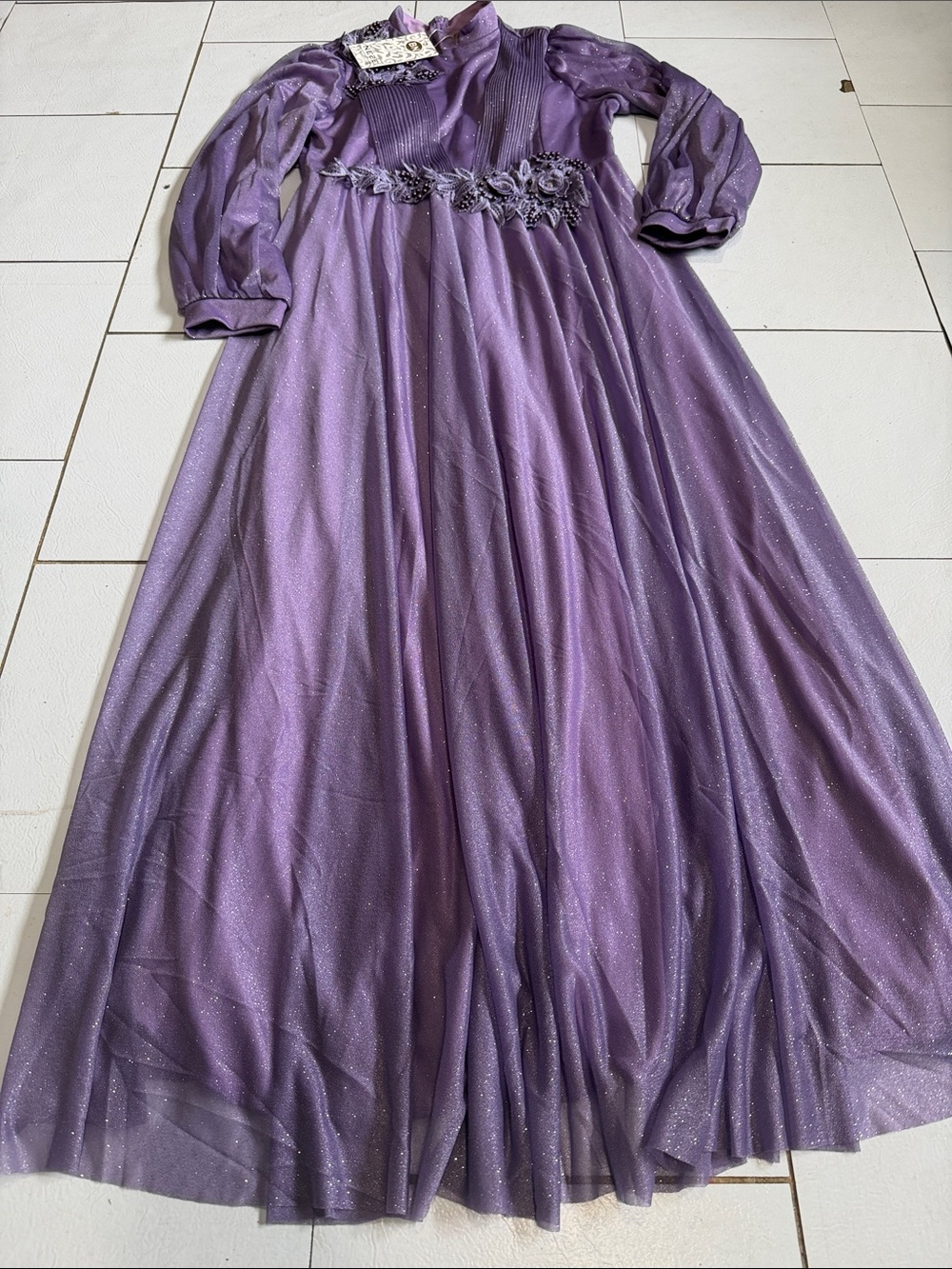 Women’s Purple Sparkle Maxi Dress with Floral Waist. CAJA # 1 F